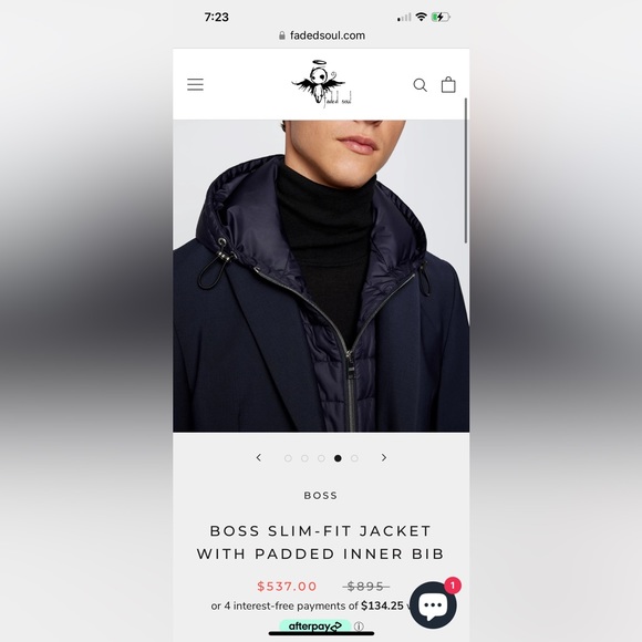 NWOT Hugo Boss Navy Down Filled SLIM-FIT JACKET WITH PADDED INNER BIB - Picture 9 of 14